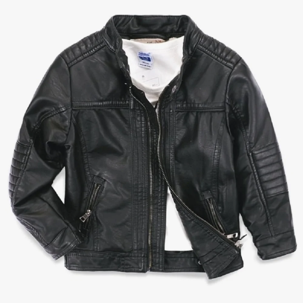 LJYH Boys Faux Leather Black Motorcycle Biker Zip Up Jacket 4 - 5 T